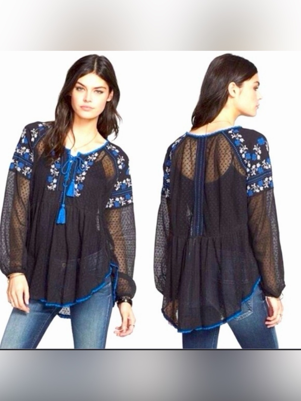 Free People “Roses Are Red” Peasant Top Sz Small